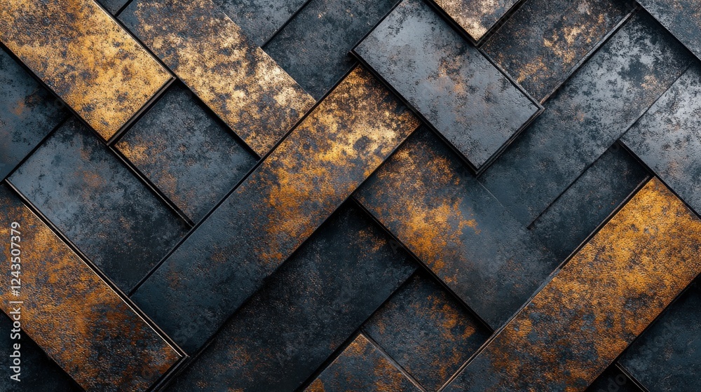 Poster Intricate metallic texture showcasing a blend of deep gray and rust at varying angles with a contemporary feel