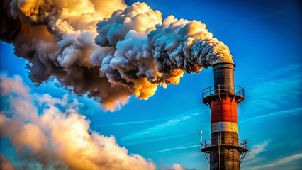Industrial Chimney Smoke Pollution Blue Sky Urban Exploration Stock Photo