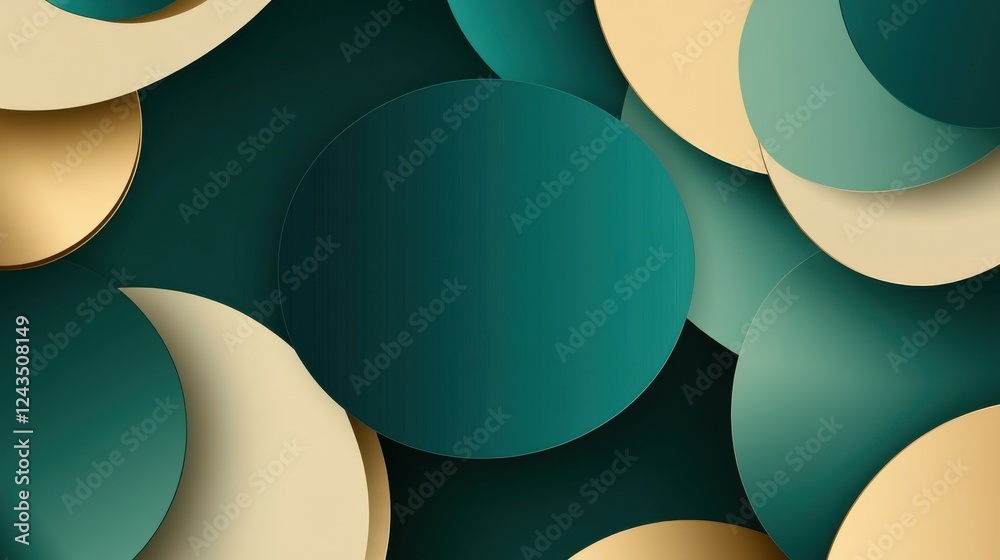 Poster geometric background featuring overlapping shapes in shades of green and gold for modern designs