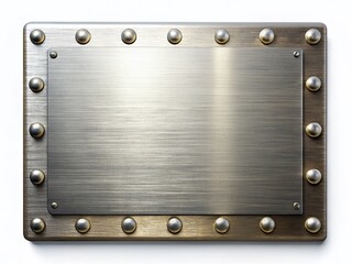 Industrial Metal Nameplate: Rivet Detail, 3D Rendered Steel Plaque