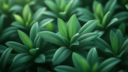 Fototapeta premium A detailed close-up of tropical green leaves with rich texture and vibrant colors, captured from a top view. An ideal background for nature-inspired or botanical-themed projects.