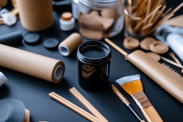 An engaging creative workspace adorned with various craft materials, highlighting textures and colors evocative of inspiration and artistic endeavors, perfect for creators and artists.