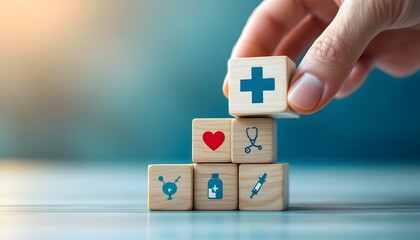 Healthcare Symbol Blocks Stacked Medical Concept Image