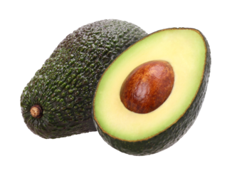 Ripe avocado and half isolated, transparent PNG, PNG format
