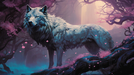 Winter Wolf Standing Tall in a Frosty Landscape Majestic Arctic Wildlife Art