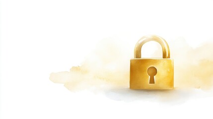 Golden padlock on white background, security, protection, privacy concept in minimalist photography