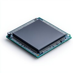 Close-Up Image of a Modern Microprocessor on Printed Circuit Board Isolated on White Background