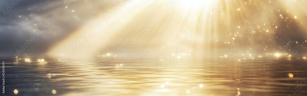 Poster celestial waters illuminated by soft white and gold light during twilight