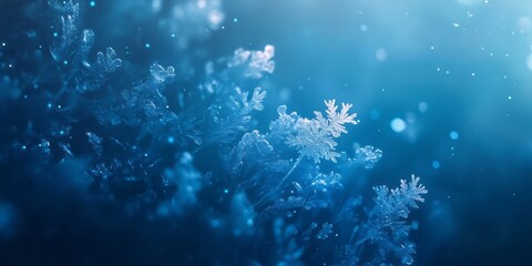 Obraz premium Intricate Ice Crystals Glimmering in Winter Blue