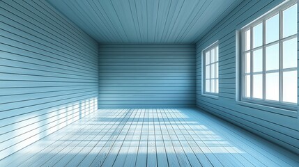 3D empty white room interior with soft lighting casting gentle shadows across the walls and floor. A sleek, minimalist setting ideal for architectural or design project visualizations.