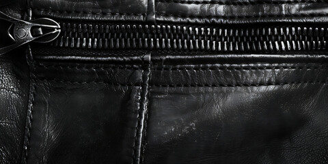 Close-Up of Black Leather Jacket Zipper

