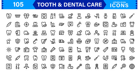 Dental Care & Tooth Icon Collection. Premium Vector Illustrations for Orthodontics, Oral Hygiene, and Dental Health Design Projects