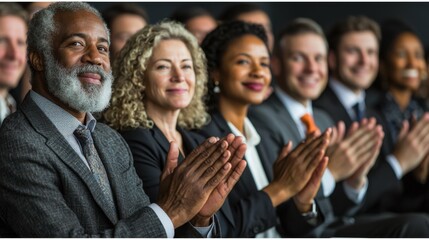 Cropped shot of a diverse group of businesspeople applauding while seated in a boardroom during a presentation. A moment of appreciation and acknowledgment in a professional setting.