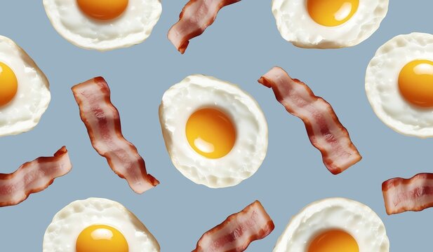 Fried egg and bacon seamless pattern background