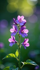 Fototapeta premium Vines with purple Common Bugloss flowers and multi-colored bokeh, purple, green, water droplets