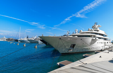 Luxury yachts at port Vauban in Antibes, France.