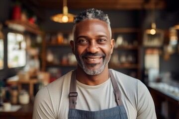 Fototapeta premium Smiling portrait of a middle aged African American small business owner