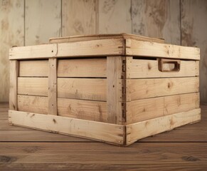 Vintage wooden crate with a rustic texture and beige color, wooden crate, antique furniture, vintage items