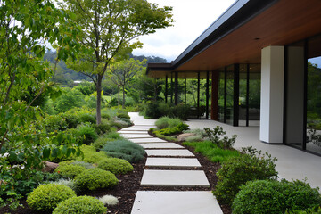 P A quiet garden pathway with stepping stones