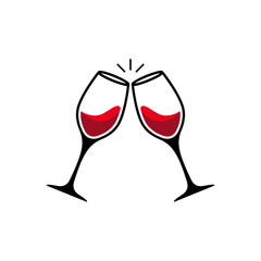 Champagne glasses cheers icon. Wine glasses toasting icon isolated on white background.