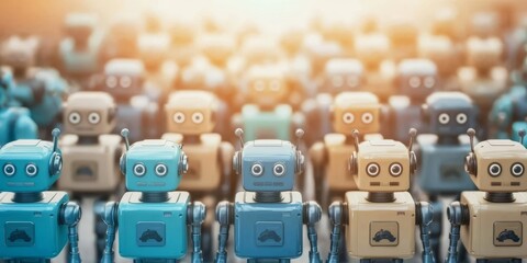 Obraz premium Playful and vibrant robot-themed wallpaper suitable for various spaces.