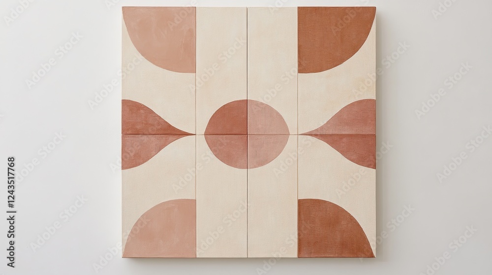 Poster Minimalist white canvas with soft pencil designs of geometric shapes in warm hues located in a serene space