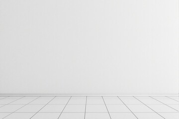 Minimalist interior with white wall and tiled floor background.