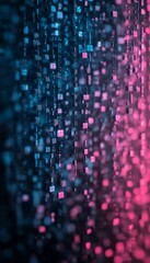 Obraz premium Abstract Background Of Neon Blue And Pink Light Trails With Digital Particles, Vector Art