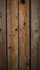Fototapeta premium Weathered wooden planks on a wooden beam with visible cracks and knot holes, brown, weathered, wooden texture
