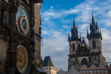 Fototapeten Prag The Prague Astronomical Clock located at the Old Town Hall and the Church of Our Lady before Tyn in Prague  © David