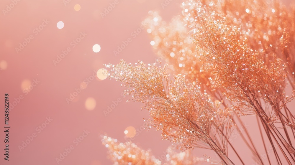 Poster peach and rose-gold sparkles create a magical atmosphere with glowing floral elements