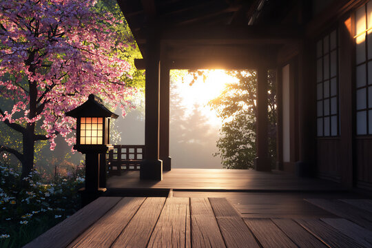 P A serene view of a traditional Japanese shr