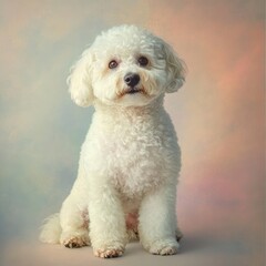 Graceful Bichon Sitting Elegantly Against a Soft Background