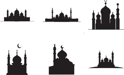 Fototapeta premium set of 6 prayer mosque silhouette black vector