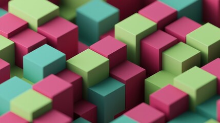 Obraz premium Abstract 3D Render of Pink Green Teal Cubes