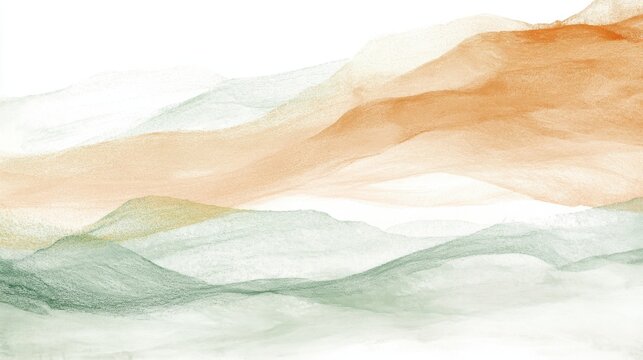 Layers of soft pencil strokes depict tranquil landscape with pastel mint and warm tones