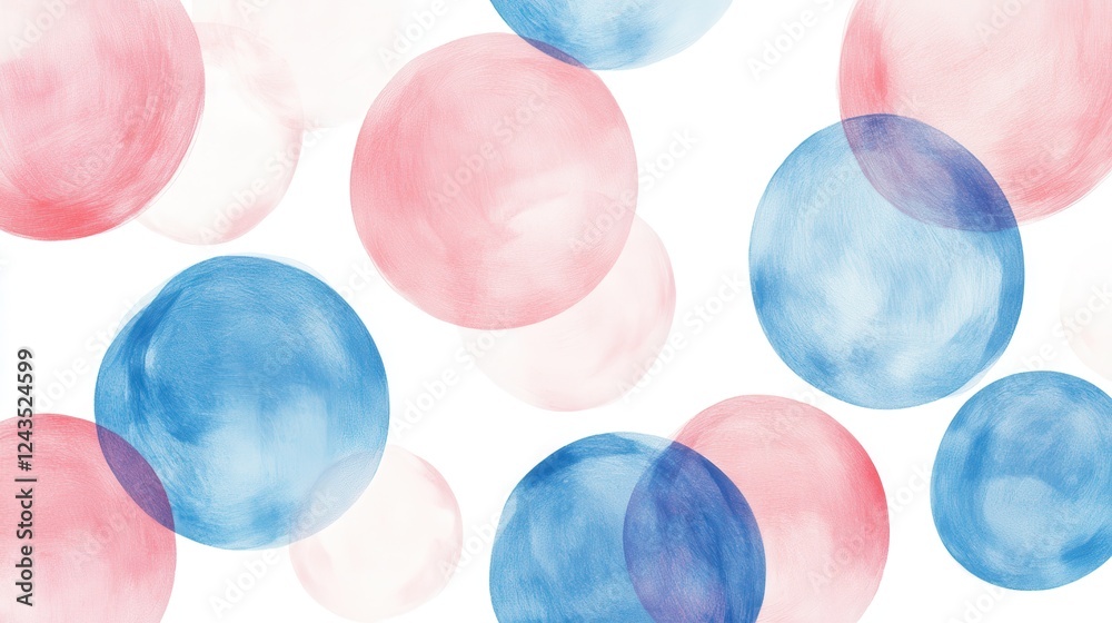 Poster soft pencil strokes create colorful circular patterns with blue and pink hues against a white backgr