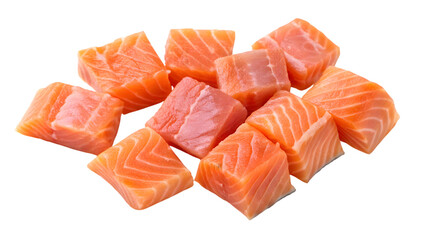 fresh diced raw salmon isolated on white