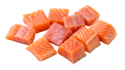 fresh diced raw salmon isolated on white