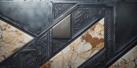 Abstract Metal and Marble Background With Decorative Lines and Geometric Shapes