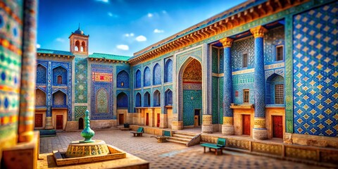 Khiva, Uzbekistan:  Tilt-Shift Miniature Palace Tash Hauli Interior, Ichan Kala Architectural Detail