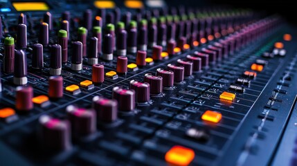Fototapeta premium Close Up Colorful Audio Mixer Control Panel