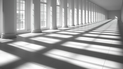 Fototapeta premium Clean 3D rendered empty white room interior with lighting and shadows creating a modern and minimalist atmosphere. Perfect for visualizations of contemporary architecture or design.