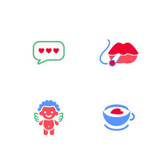 Set icons or Valentines day symbols, holiday signs designed for celebration, vector trendy modern style.