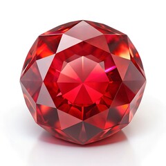 Red Ruby gemstone Round Cut isolate on white background, close up shot
