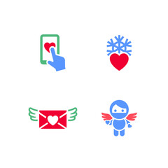 Set icons or Valentines day symbols, holiday signs designed for celebration, vector trendy modern style.