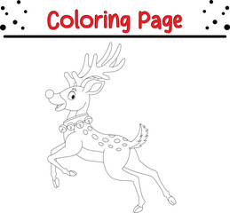 Cute Deer coloring book page. Jungle animal coloring page.