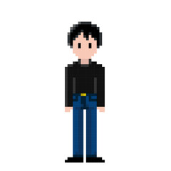 黒Tシャツとジーンズを着た男性のドット絵 | ピクセルアート | シンプルでカジュアルなスタイル