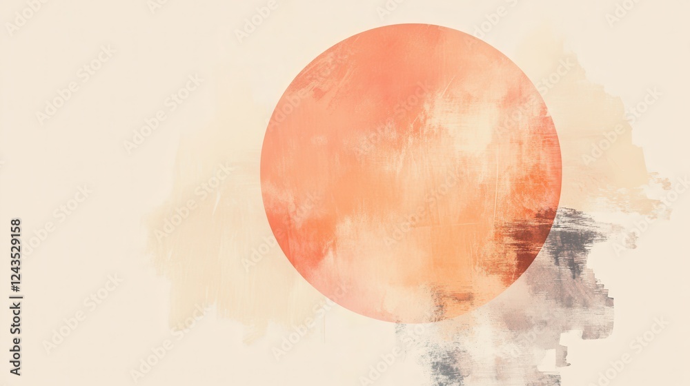 Poster Soft negative space design featuring a large circular element with warm tones and gradients against a light background