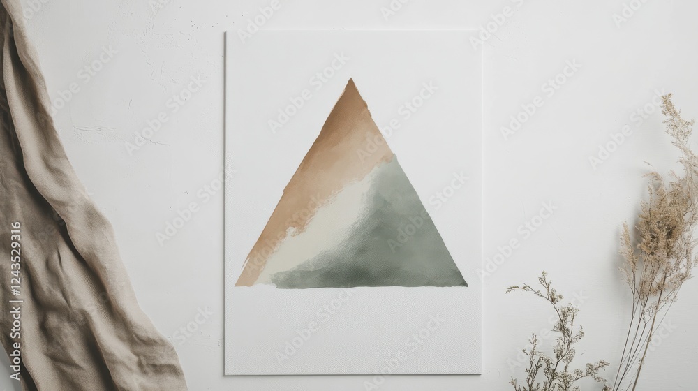 Poster minimalist canvas art featuring a soft pencil drawing of a triangle in earthy colors